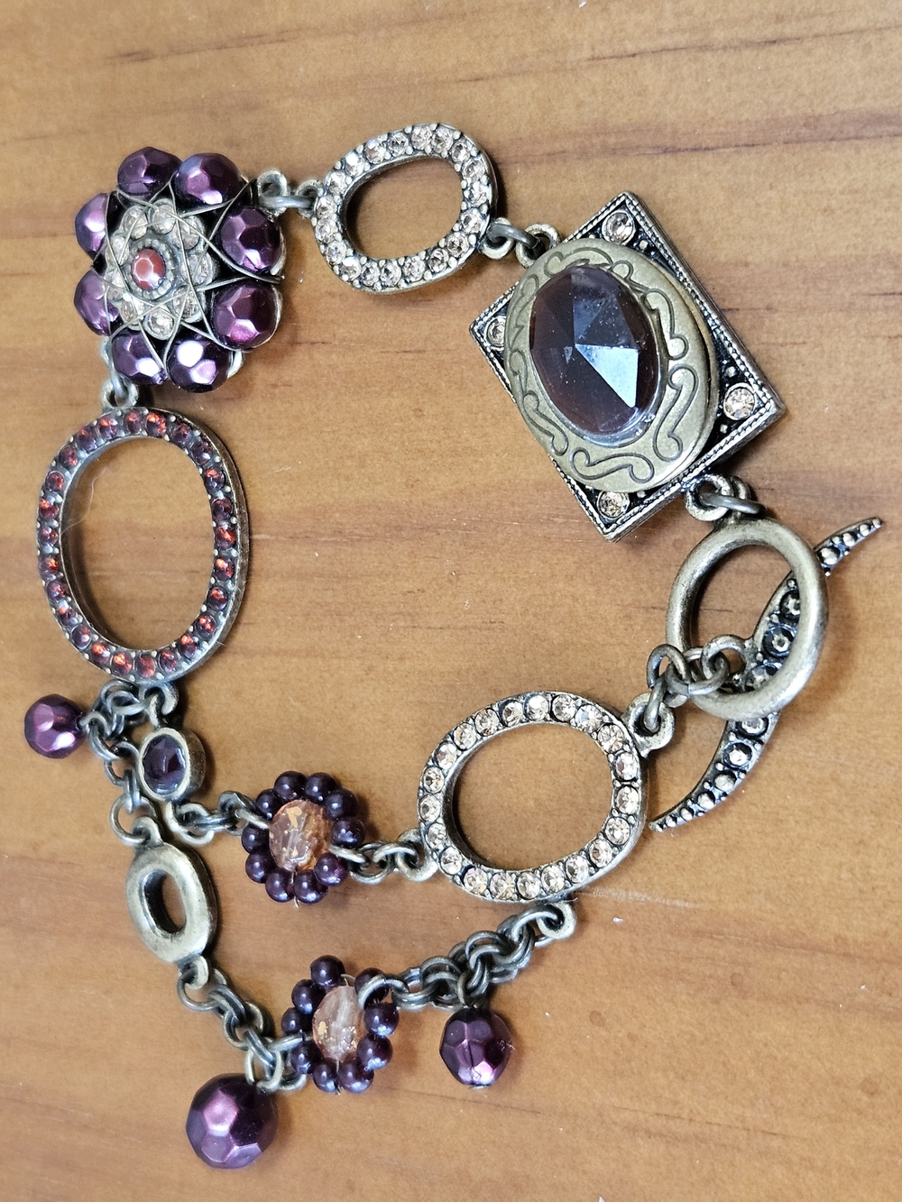 Vintage Brass Tone Locket Statement Bracelet